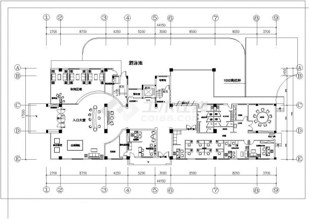 某地产豪华会所施工图索引平面地面天花CAD设计-图二