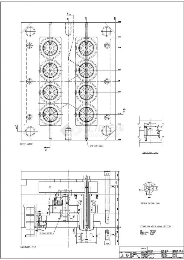 某螺纹热嘴油缸CAD节点剖面设计图-图一