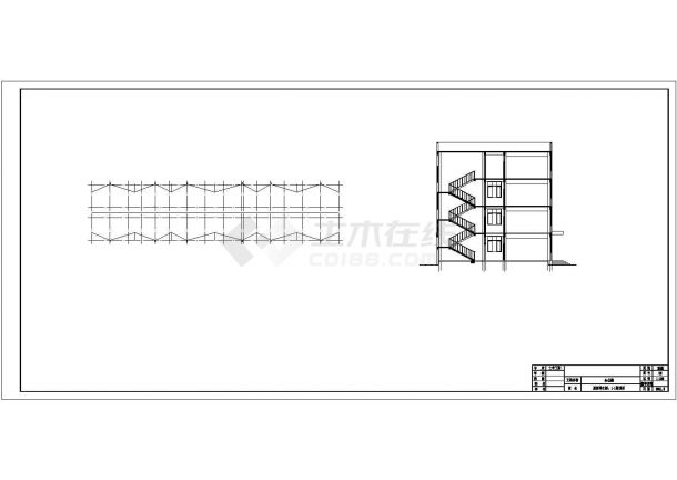 天津某工业区3900平米4层钢混框架结构办公楼平立剖面设计CAD图纸-图一