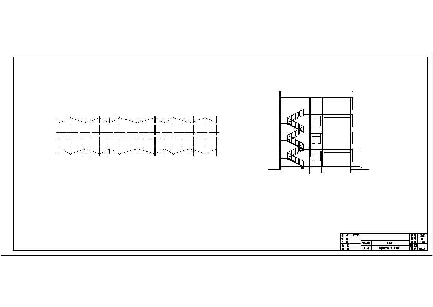 天津某工业区3900平米4层钢混框架结构办公楼平立剖面设计CAD图纸