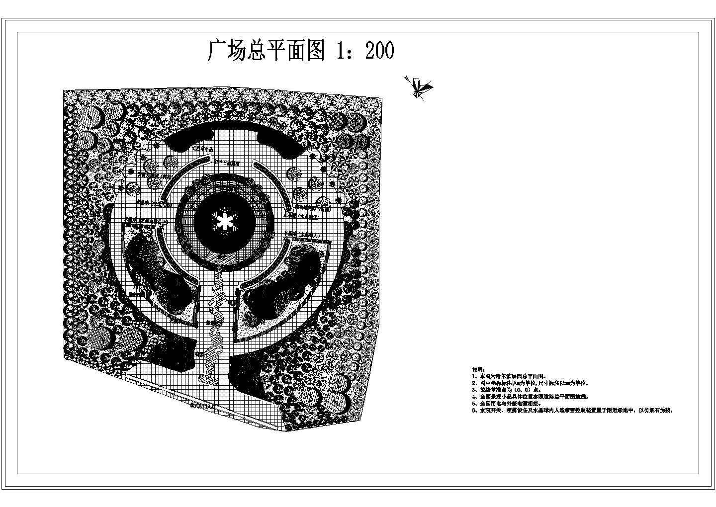 广场景观绿化设计CAD平面图--中心广场绿化景观图