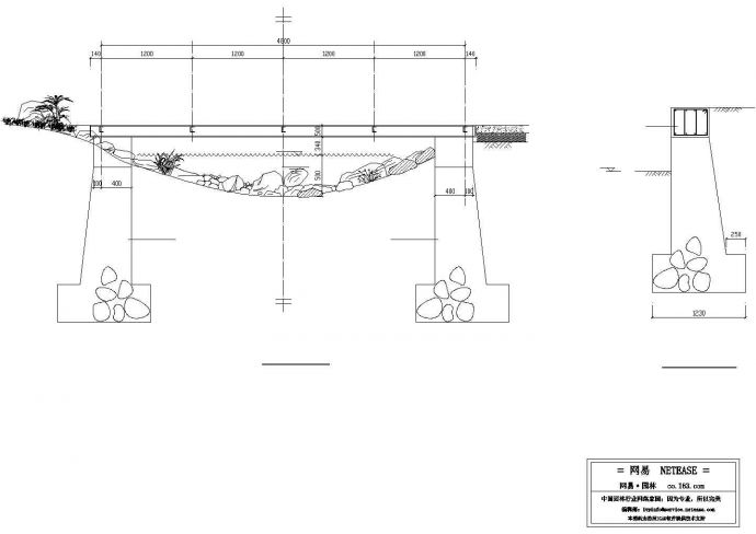 某中式小木桥CAD建筑剖面图_图1