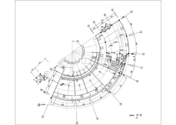 天津某街道3层框架扇形结构商务会所建筑设计CAD图纸（含阁楼和地下室）-图一