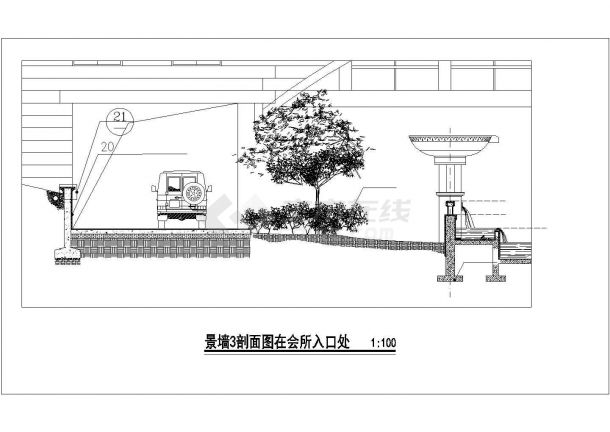 北京市西单地区某高档商务酒吧入口景墙全套设计CAD图纸-图二