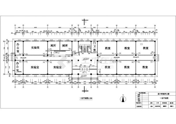 杭州四层框架结构中学教学楼建筑方案设计全套施工cad图-图一