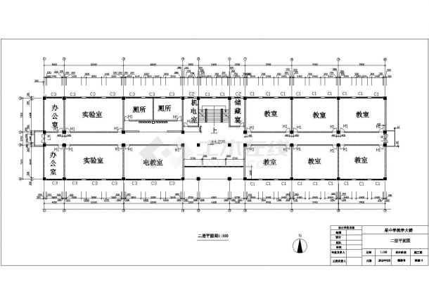 杭州四层框架结构中学教学楼建筑方案设计全套施工cad图-图二