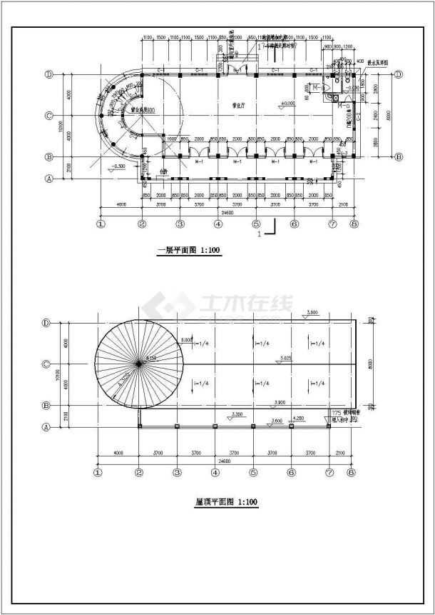 某一层框架结构西班牙风格售楼处设计cad全套建筑施工图（含设计说明，含结构设计）-图二