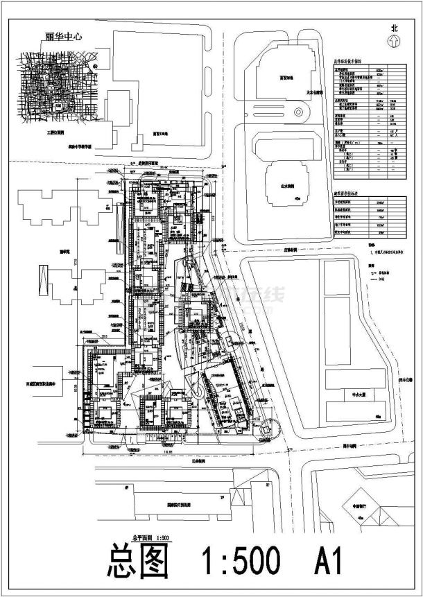 某高层剪力墙结构商务大厦规划设计cad总平面图施工图（含经济技术指标）-图一