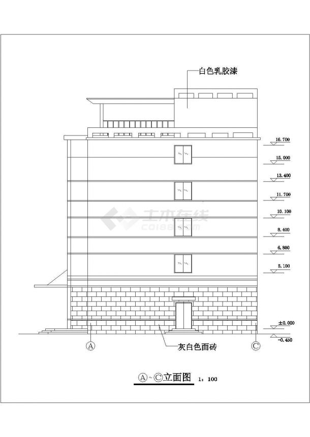 泰州某工厂3200平米左右五层框架结构办公综合楼建筑设计CAD图纸-图二