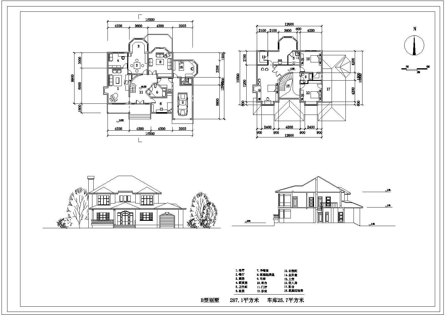 13套别墅设计施工方案精选cad图纸