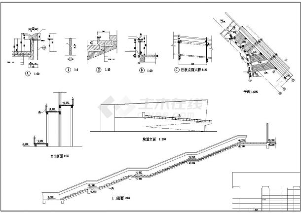 2+2夹层扇型博物馆扩大工程CAD建筑初步设计方案图-入口大楼梯及坡道-图一