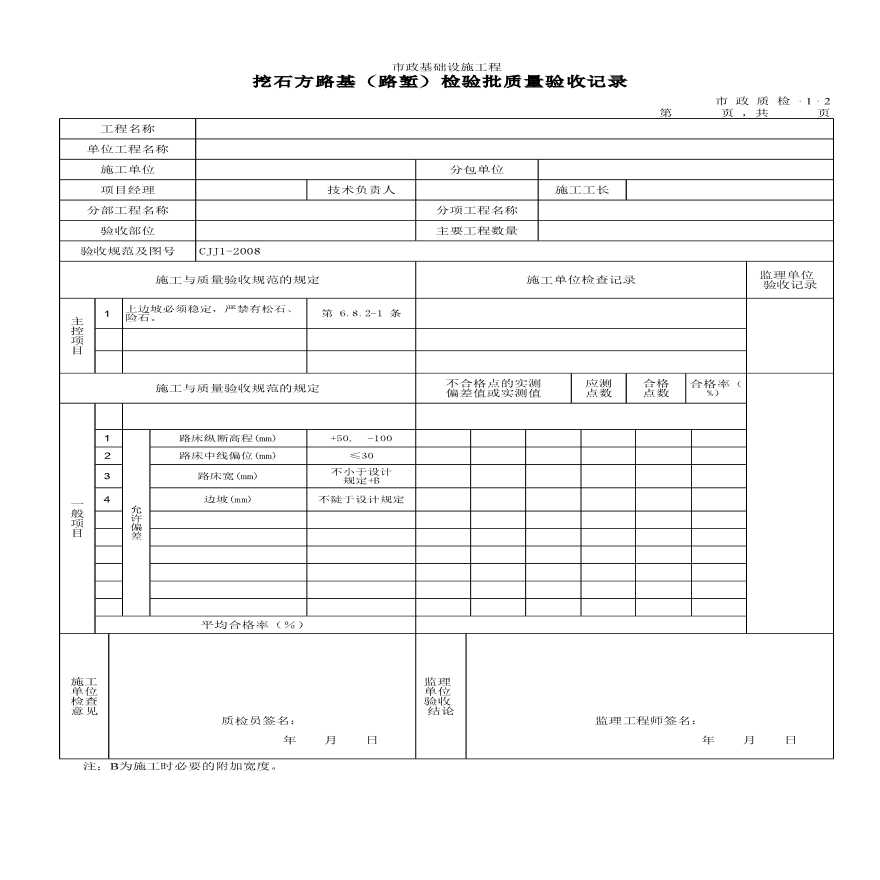 某挖石方路基(路堑)检验批质量验收记录-图一