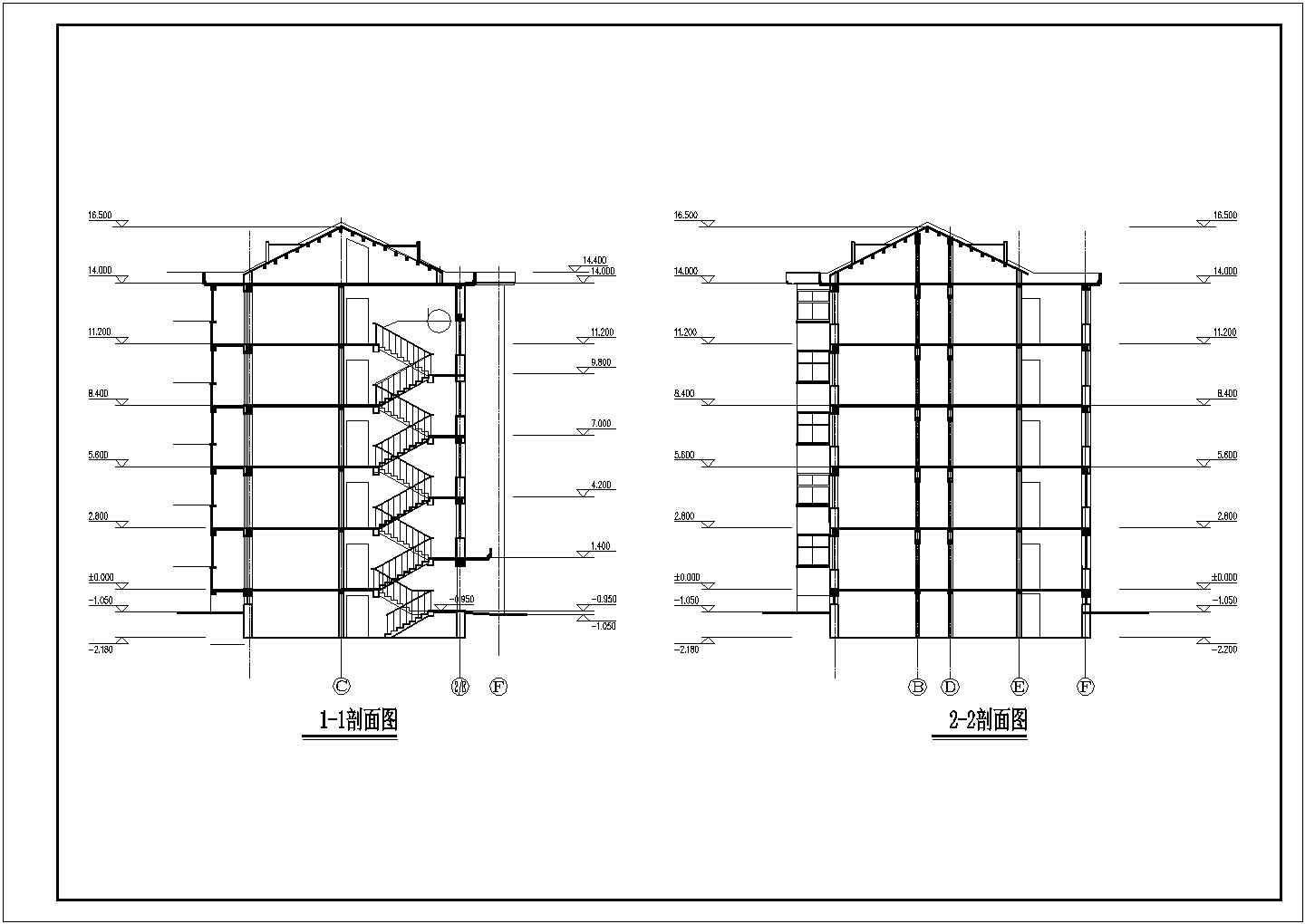 重庆市某小区4100平米五层框架结构住宅楼立剖面设计CAD图纸
