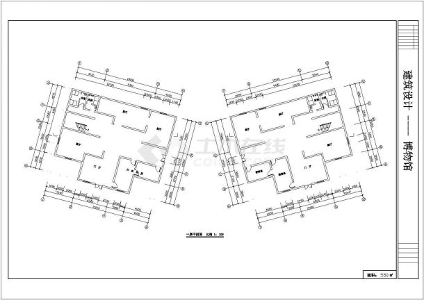 长40米 宽15.36米 2层1250平米博物馆CAD建筑方案设计图【平面 屋顶平面 1立1剖（图纸简单）】-图二