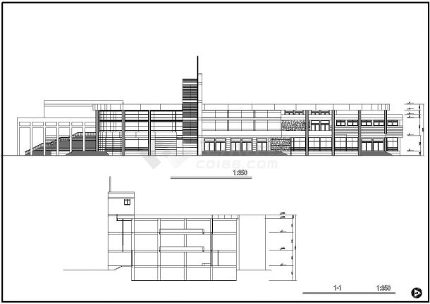 长105.3米 宽40.2米 3层会展中心CAD建筑方案设计图【各层平面 1立1剖】-图一