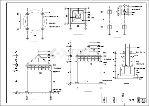 某全钢结构亭CAD设计施工大样图-图一