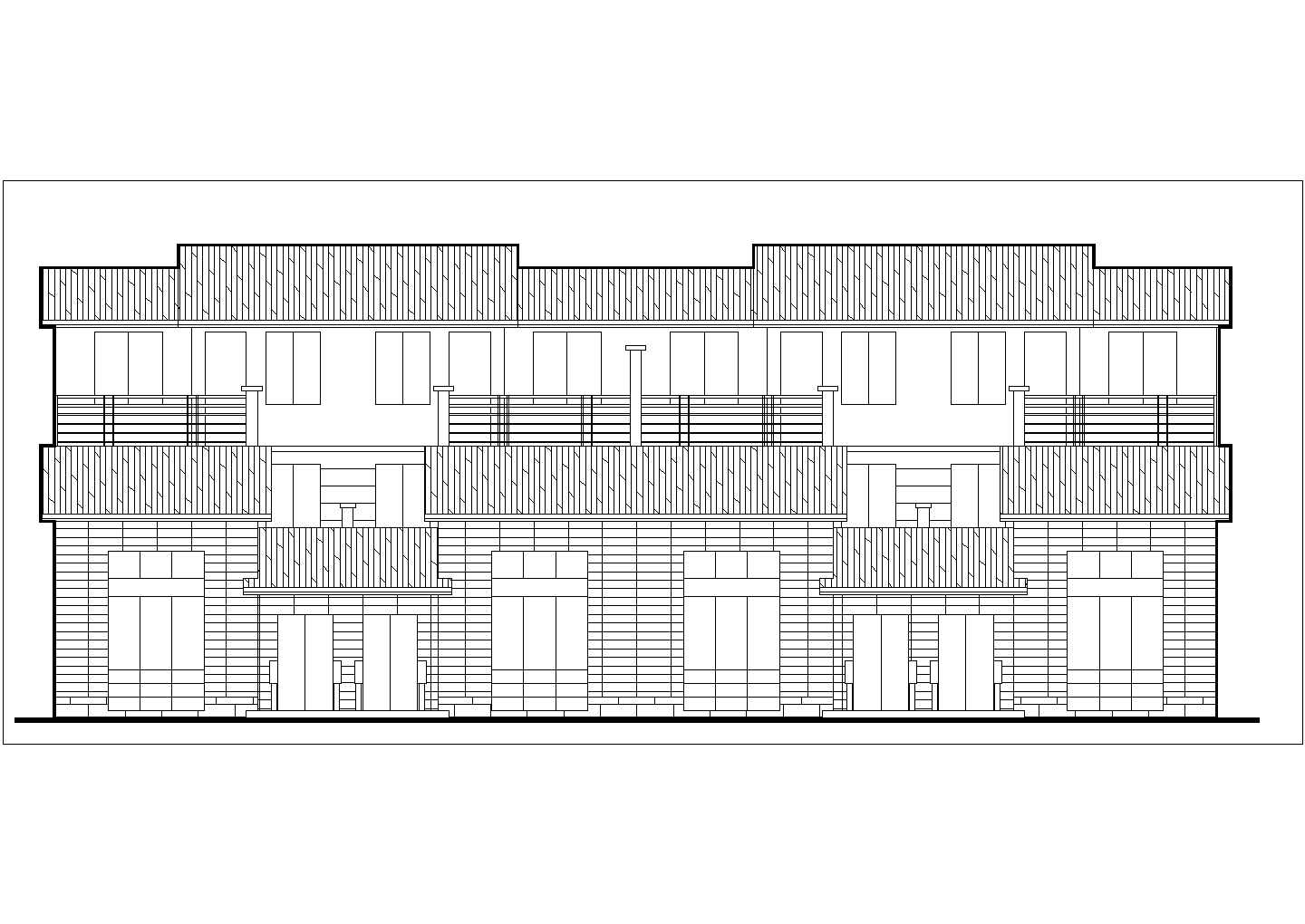 3层砖混结构双拼别墅平立剖面设计CAD图纸（每户330平米）