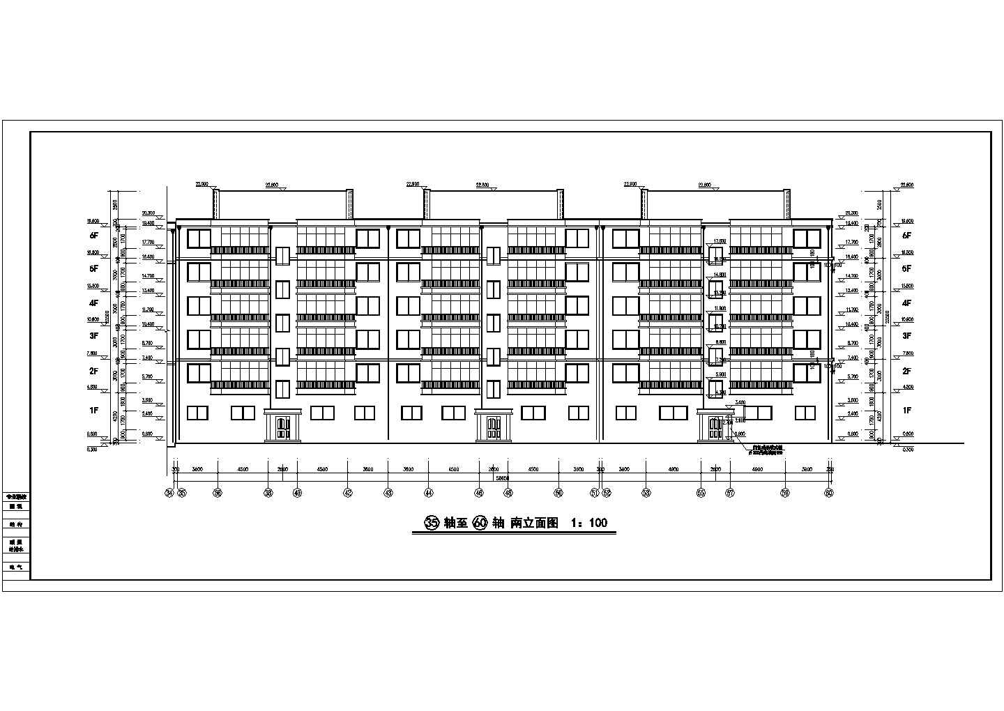 3900平米临街6层砖混结构住宅楼平立剖面设计CAD图纸（底层商用）