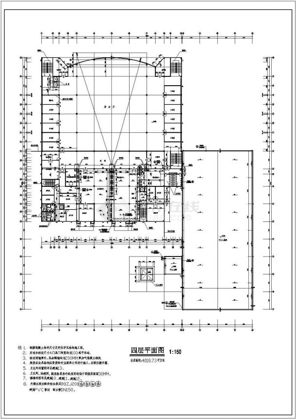 大学学校食堂建筑施工CAD图-图一