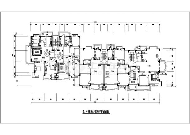 合肥市汉阳路某小区6x3+16层四栋联排式商住楼全套建筑设计CAD图纸-图二