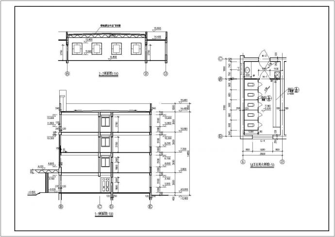 学校综合楼施工平立剖面CAD布置图_图1