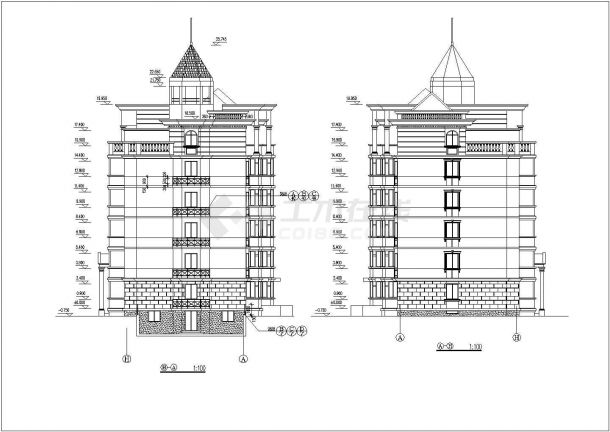 北京市悦馨小区6层欧式砖混结构住宅楼建筑设计CAD图纸（含阁楼和地下室）-图二