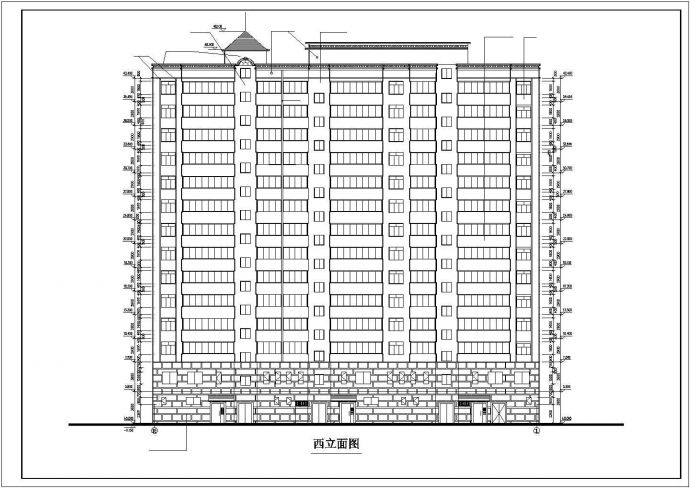 1.1万平米左右14层框混结构商住楼建筑设计CAD图纸（1-2层商用）_图1