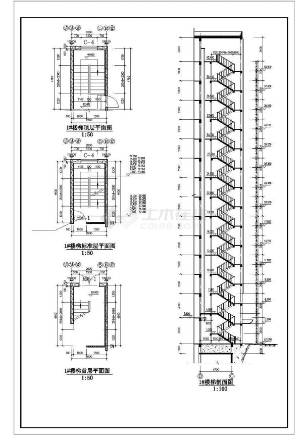 1.1万平米左右14层框混结构商住楼建筑设计CAD图纸（1-2层商用）-图二