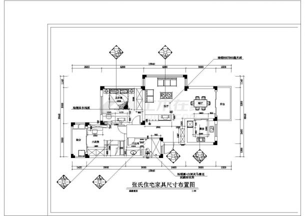 某两室两厅家居装修设计cad施工图纸-图二