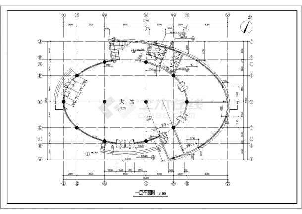 某小区1800平米3层框混结构活动会所平立剖面设计CAD图纸-图一