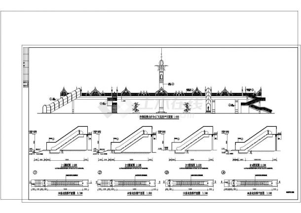 某市大型人行天桥立面图及剖面设计cad施工图-图一