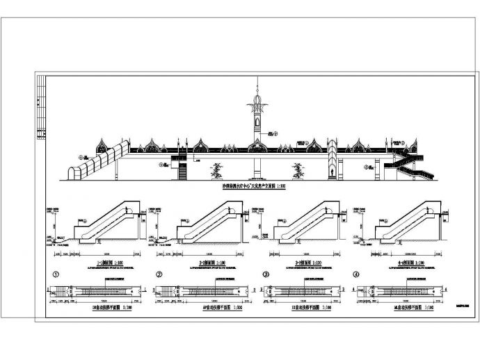 某市大型人行天桥立面图及剖面设计cad施工图_图1