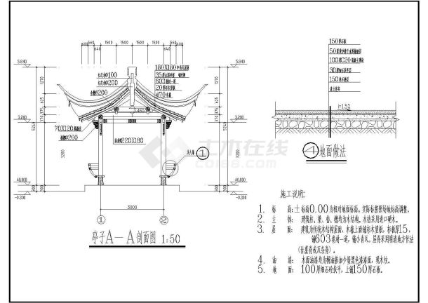 某休闲区四方亭CAD结构设计图纸-图二