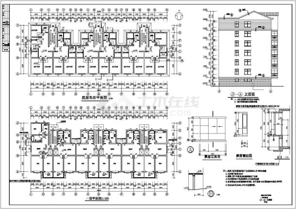 西安市金宝花园小区3660平米6层砖混结构住宅楼全套建筑设计CAD图纸-图一