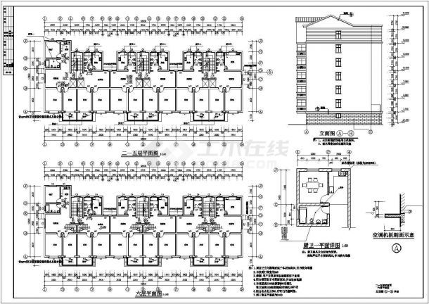 西安市金宝花园小区3660平米6层砖混结构住宅楼全套建筑设计CAD图纸-图二