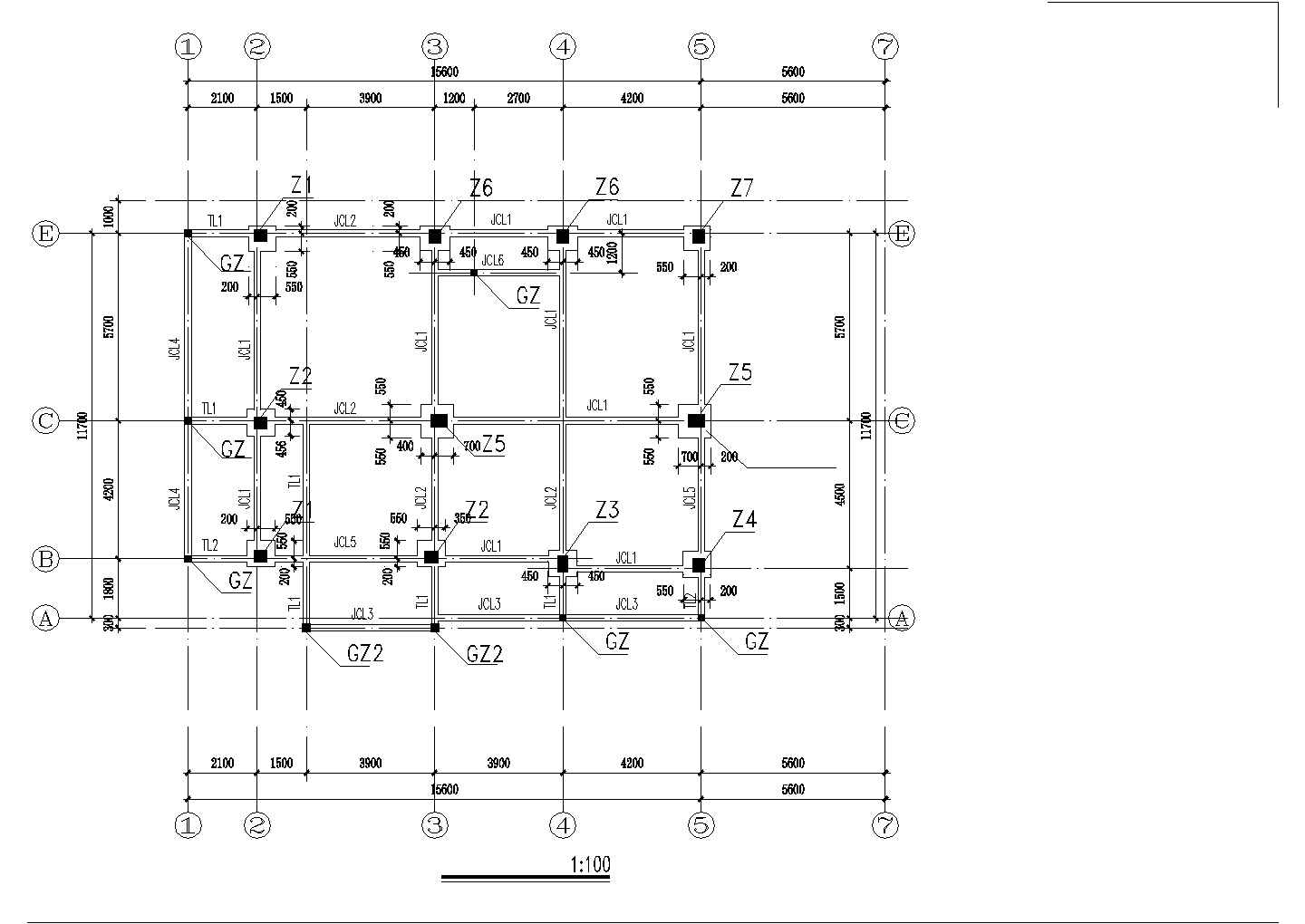 某五层住宅建筑结构施工CAD图纸，共16张图纸