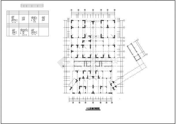 长65米 宽40米 13层薄壁异形柱框架商住楼结构施工图-图一