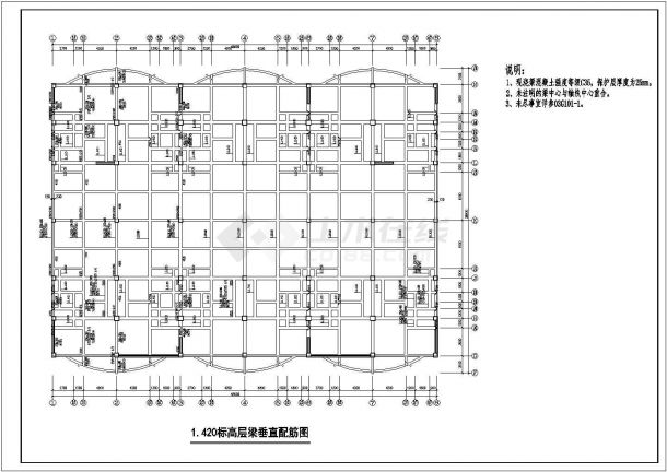 长55.6米 宽43.4米 7层框架小区商住楼结构施工图（标注详细）-图一