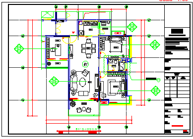 某小区B1户型精装房室内装修设计cad施工图