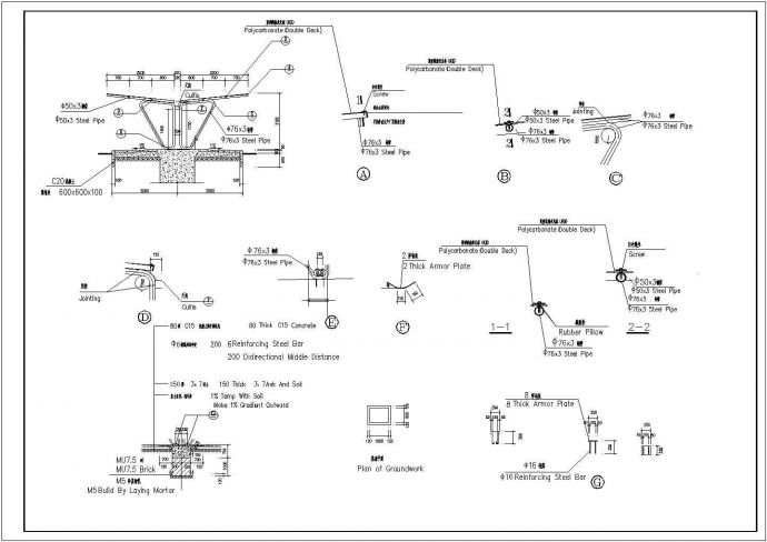 某双排自行车棚CAD平立面设计图纸_图1