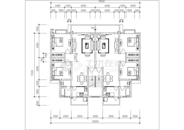 昆明市名邸花苑小区4张经典热门的平面户型设计CAD图纸（三室两厅型）-图一