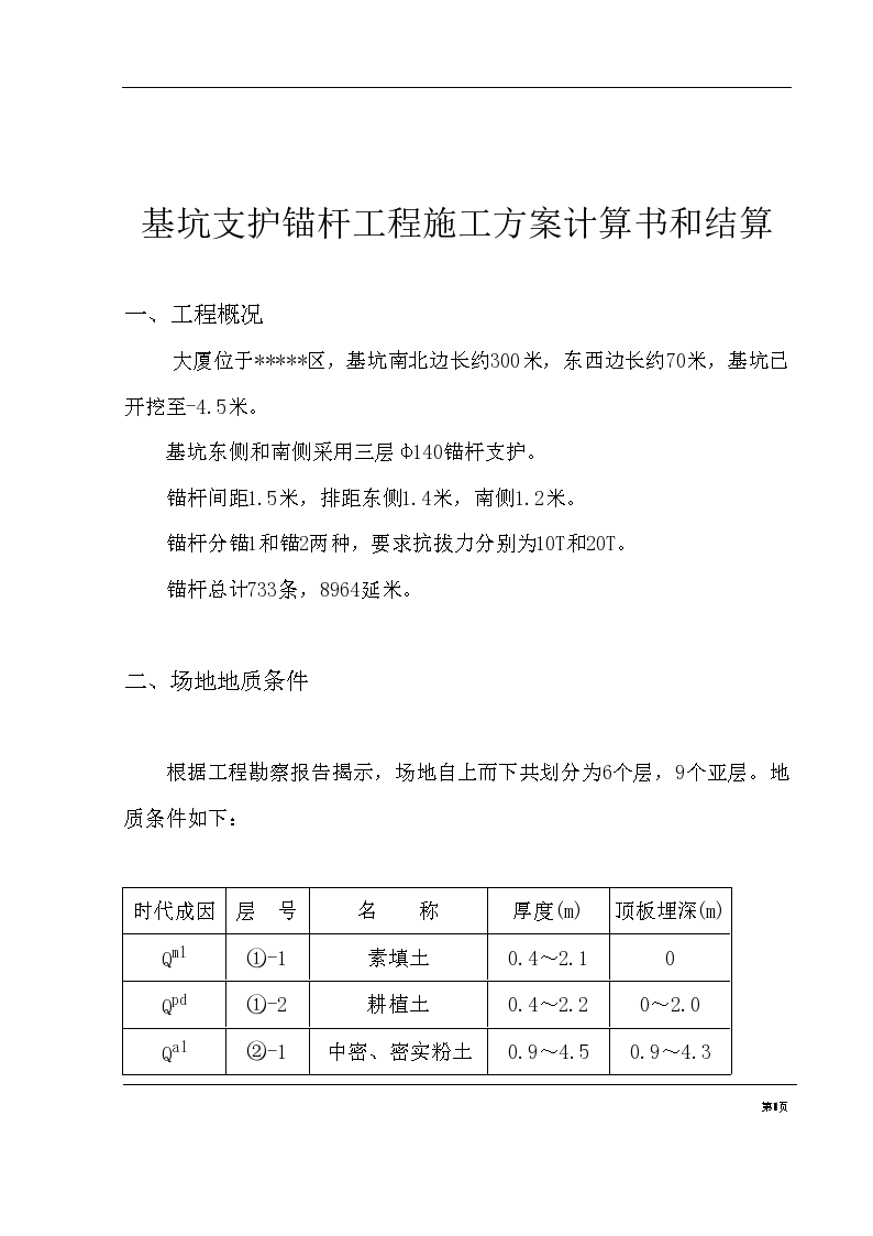 基坑支护锚杆工程详细施工组织设计方案