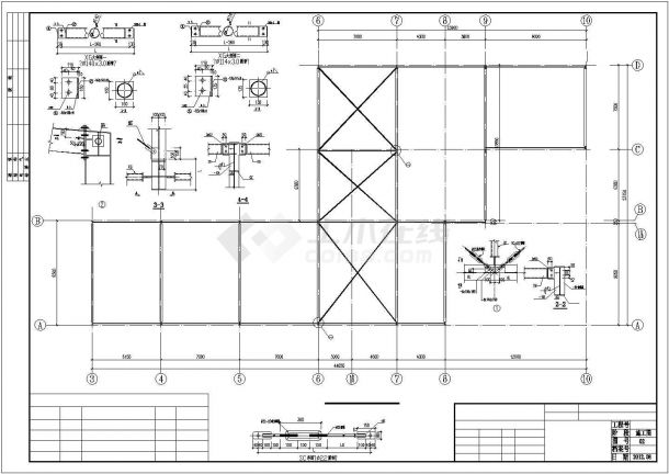 【最新】某4s店车间钢结构设计方案CAD图纸-图一