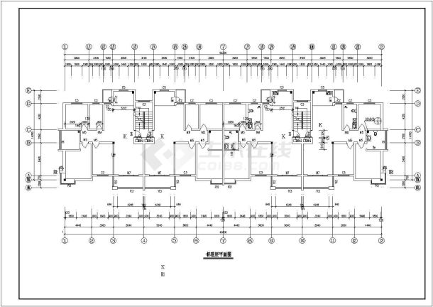 合肥市杏春苑小区三栋住宅楼的标准层平面设计CAD图纸-图一