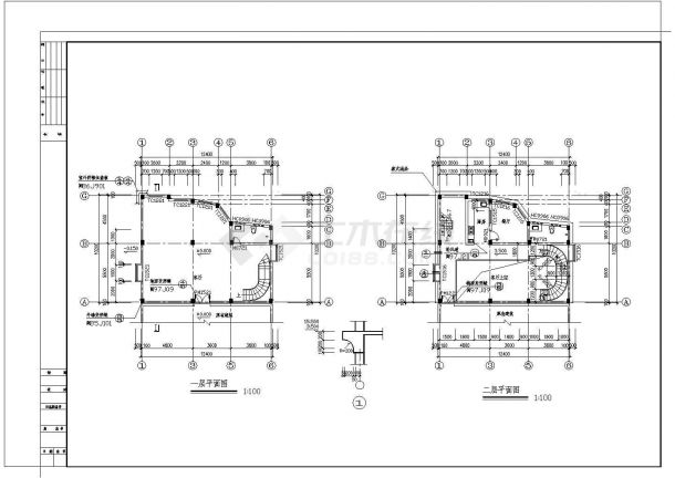二层欧式风格联体别墅建筑施工cad图（带阁楼设计）-图一
