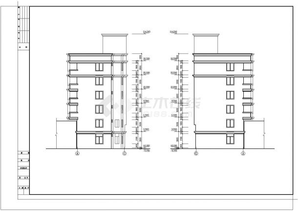 二层欧式风格联体别墅建筑施工cad图（带阁楼设计）-图二