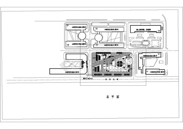 某大学生活动中心CAD设计完整详细总平面剖面图-图二