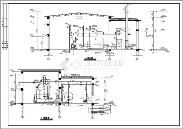某燃煤热水锅炉房热力图CAD大样节点剖面图纸-图二
