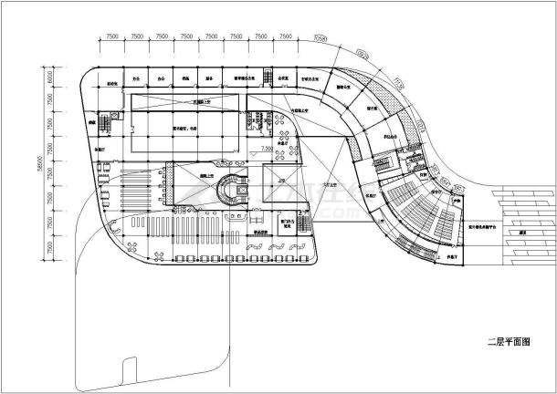 某长约100米 宽58.5米 半地下层地上五层图书馆建筑CAD方案设计图-图一