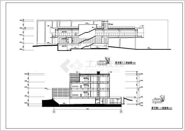 某图书馆CAD建筑完整详细立面设计方案-图二